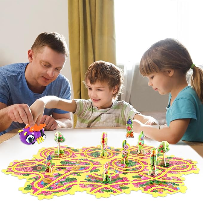 10Pcs Puzzle Track Car Play Set for Toddlers, Puzzle Racer Kids Car Track Set, Race Tracks for Kids Ages 4-8, Educational Puzzle Car Toys for 3 4 5 Year Old Boys (Bee)