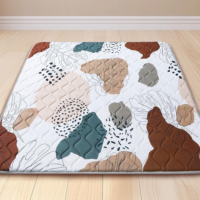 Baby Play Mat - Thicken 50x50 Inch Soft Foam Crawling Mat for Playpen & Floor, Non-Slip Waterproof Activity Playmats for Infants & Toddlers, Portable Foldable & Machine Washable, Boho Design