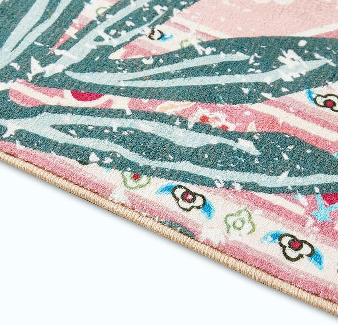 Washable Pink Rugs Thin Oriental Boho Vintage Cute Tropical Leopard 4ft Round Area Rugs for Bedroom Kitchen Dining Living Room Office Indoor Entryway Distressed Nursery Circle Carpet