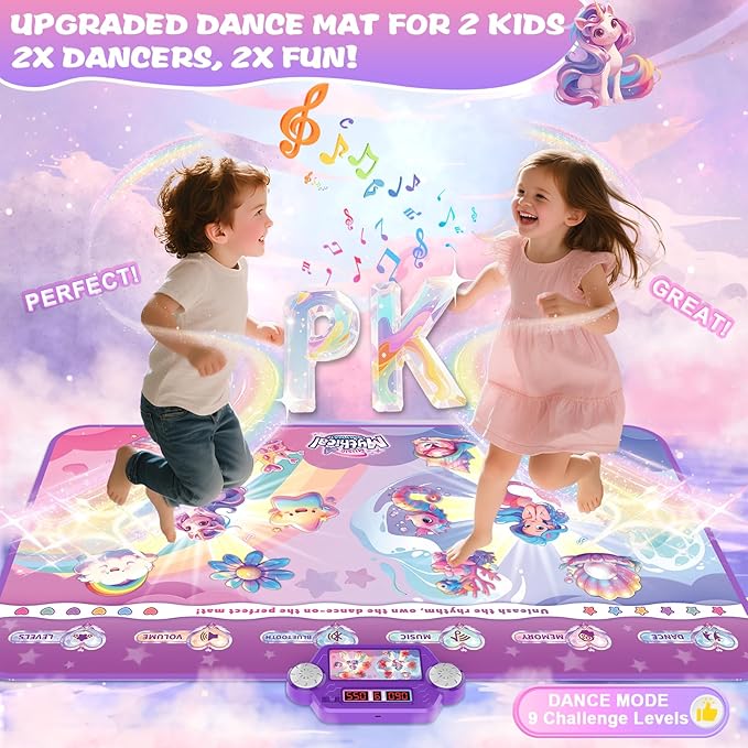 Extra Large Dance Mat for Kids, Rechargeable Electronic Dance Mats Toy with Light-up 12 for Girls, Pink Dance Pad Challenge Games Christmas Birthday Gifts Ideas for Kid Ages 3-12