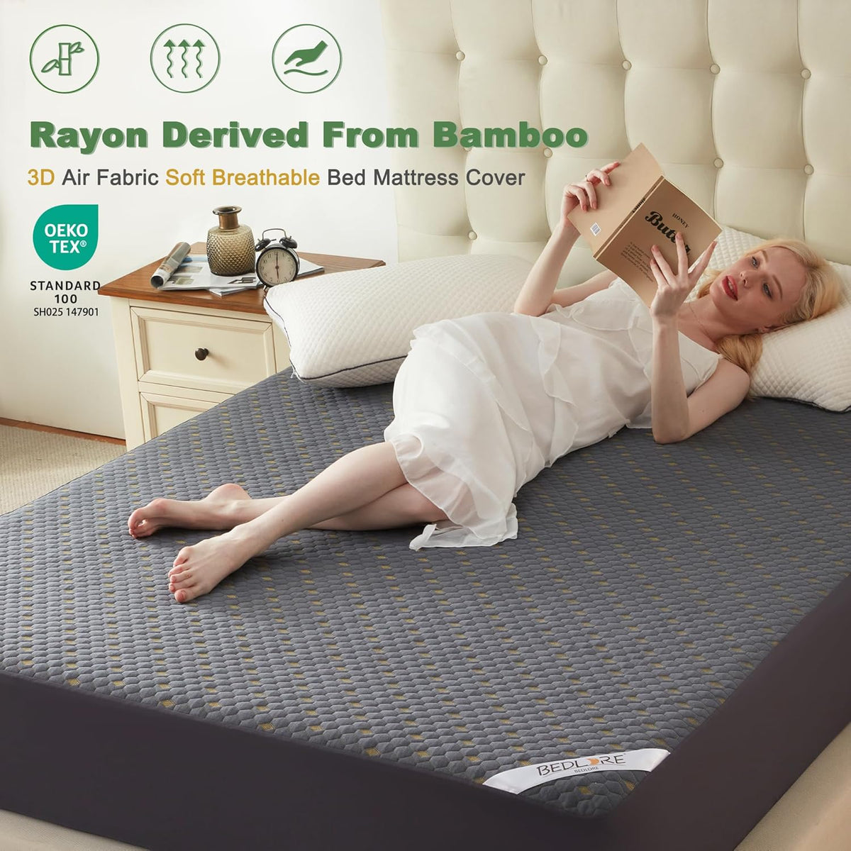 Waterproof Mattress Protector, California King Size Mattress Pad Fitted 6"-18" Deep Pocket, 3D Air Fabric Bed Mattress Cover Noiseless Washable for Home, Bedroom, Hotel(Carbon Gray)