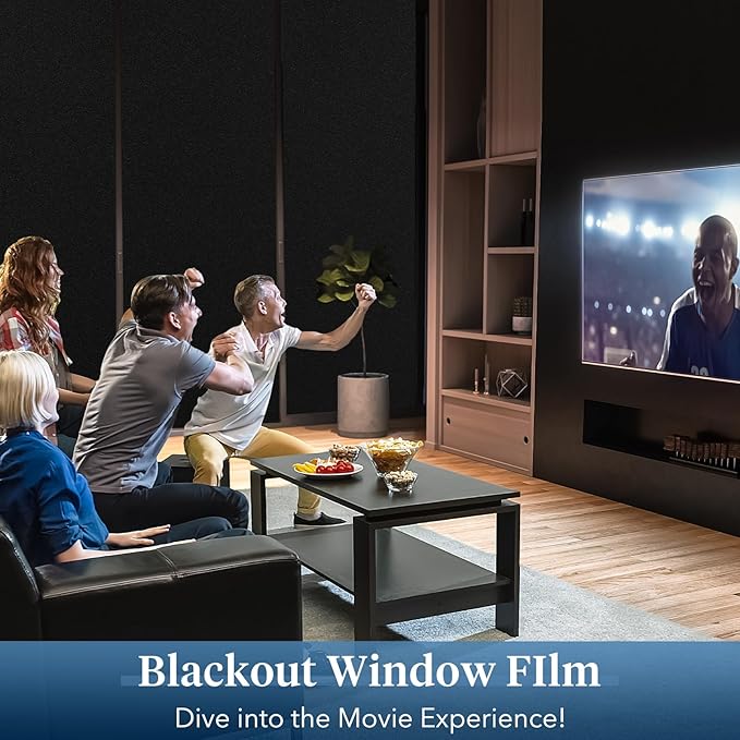 Haton Blackout Window Film, Frosted Privacy Cover for Glass, Sun Light Blocking Black Out Window Tint, Static Cling Room Darkening Heat Control Shades for Home Day and Night, Black 35.4" x 78.7"