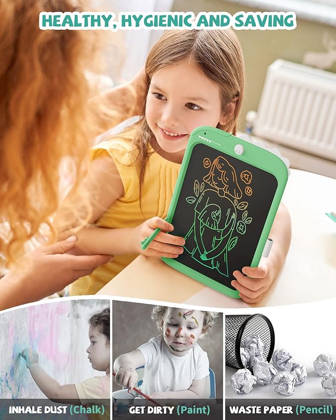 TEKFUN LCD Writing Tablet for Kids, Doodle Board Dinosaur Toys, Travel Essentials Toys for 3 4 5 6 Year Old Boys Girls, Easter Birthday Christmas Gifts (10inch Green)