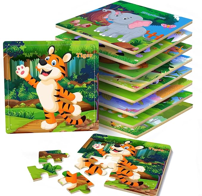 Puzzles for Kids Ages 3-5, 16 Piece Colorful Wooden Puzzles for Toddler Children Learning Educational Toys for Boys and Girls (9 Puzzles)