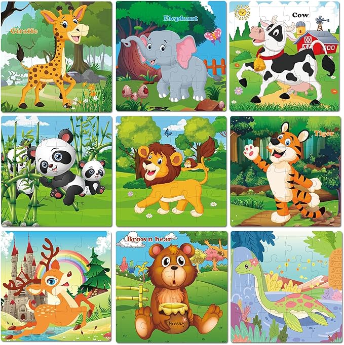Puzzles for Kids Ages 3-5, 16 Piece Colorful Wooden Puzzles for Toddler Children Learning Educational Toys for Boys and Girls (9 Puzzles)