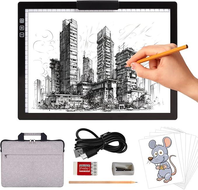 Rechargeable A4 Light Pad with Bag, Innovative Stand and Top Clip, Elice Wireless Bright Light Tracing Board Portable Artcraft Tracer Box for Artists, Drawing, Cricut Weeding Vinyl, Diamond Painting