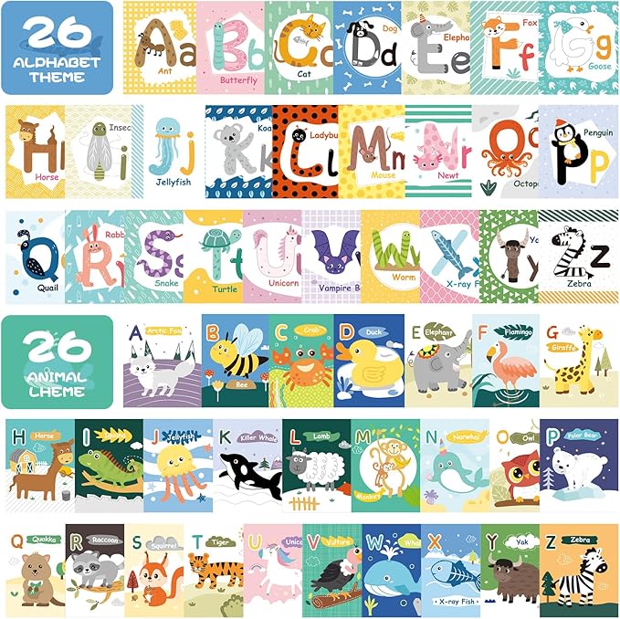 Jollybaby Reusable Soft Cloth ABC Alphabet/Letters Animal Flash Cards for Baby 0-3-6-9-12-18 Month, Curious Baby First Words Learning Activity Flashcards, Tummy Time Toy Gift for 1 Year Old Boy Girl
