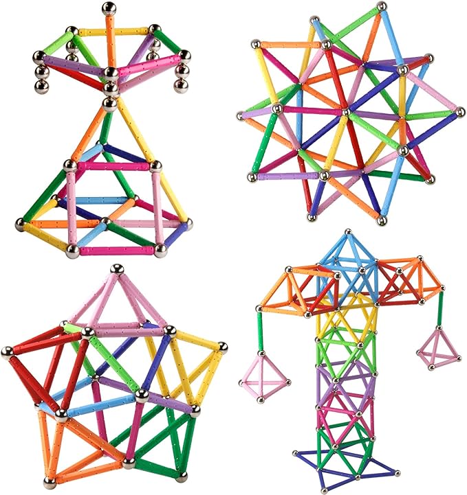 160 Pcs Magnet Building Sticks Kids Toys, Lengthen Magnetic Construction Building Blocks Set 3D Brain Training Learning Educational DIY STEM Toys