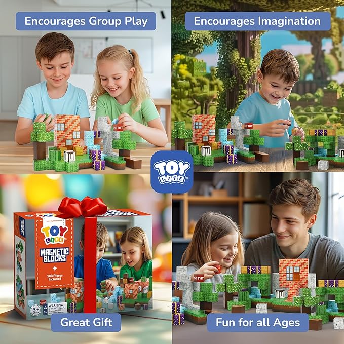Magnetic Blocks, 108 Pcs Build Mine World Magnet Building Blocks Set for Kids Age 3+ Year Old Boys Girls, Magnetic Construction Building Toy for Toddler