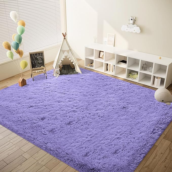 6x9 Area Rug for Living Room: Fluffy Shag Soft Washable Rugs Large Fuzzy Plush Indoor Carpet for Bedroom Nursery Playroom Kids Girls Boys Room (Purple, 6'x9')