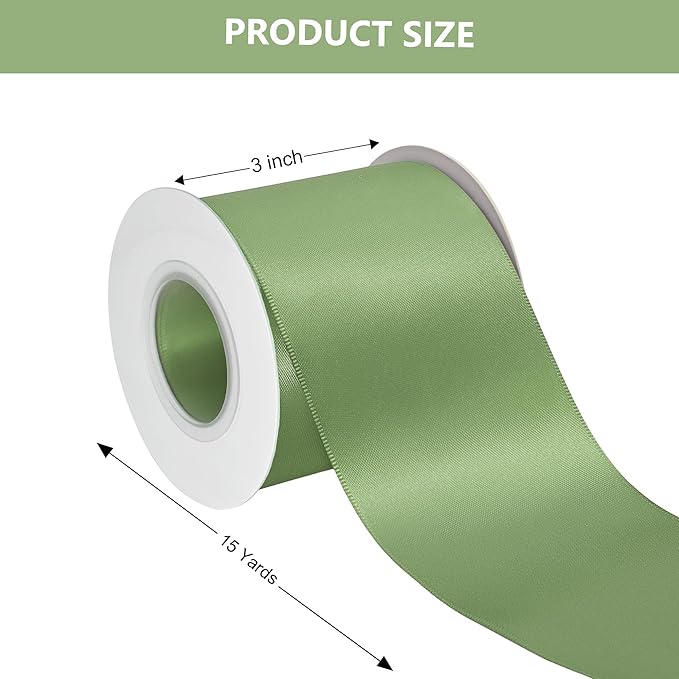 Sping Moss Satin Ribbon 3 Inch X 15 Yards Solid Color Double Faced Ribbons Perfect for Crafts Wedding Decor Bow Making Arts Sewing and More