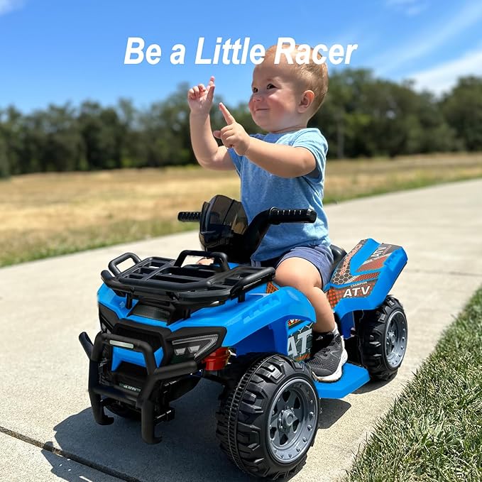 Kids ATV 4 Wheeler, 6V Ride-On Toy for Toddlers 1-3 Boys & Girls with Music, Forward & Reverse - Blue