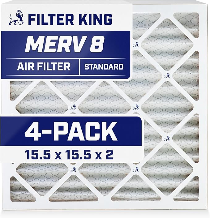 Filter King 15.5x15.5x2 Air Filter | 4-PACK | MERV 8 HVAC Pleated A/C Furnace Filters | MADE IN USA | Actual Size: 15.5 x 15.5 x 1.75"