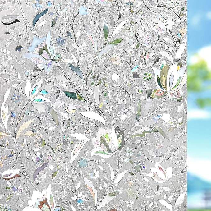 Kromapolis Window Film, Window Privacy Film, Vinyl Glass Covering, Stained Glass Decorative Film, Window Film Privacy Frosted, Static Window Clings, Non-Adhesive, No-Glue (11.8 x 157.4inch)