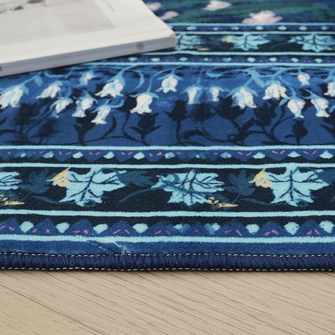 2x3 Rug Impressionist-Style Vintage Indoor Door Mat Machine Washable Small Area Rug Non-Slip Low Pile Throw Rugs for Entryway Kitchen Front Door Indoor Entrance Entry Kids Room, Blue