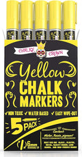 CHALKY CROWN Liquid Chalk Marker Pen - Dry Erase Marker - Chalk Markers for Chalkboard Signs, Windows, Blackboard, Glass - 6mm Reversible Tip (Yellow, 5 Pack)