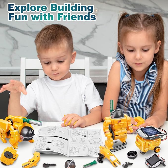 6-in-1 Solar Robot Toys for Ages 8 9 10 11 12 Year Old Boys Girls, STEM Science Kits for Kids Age 8-12, Building Experiments Robotics Kit STEM Projects for Kid Christmas Birthday Gifts (Yellow)