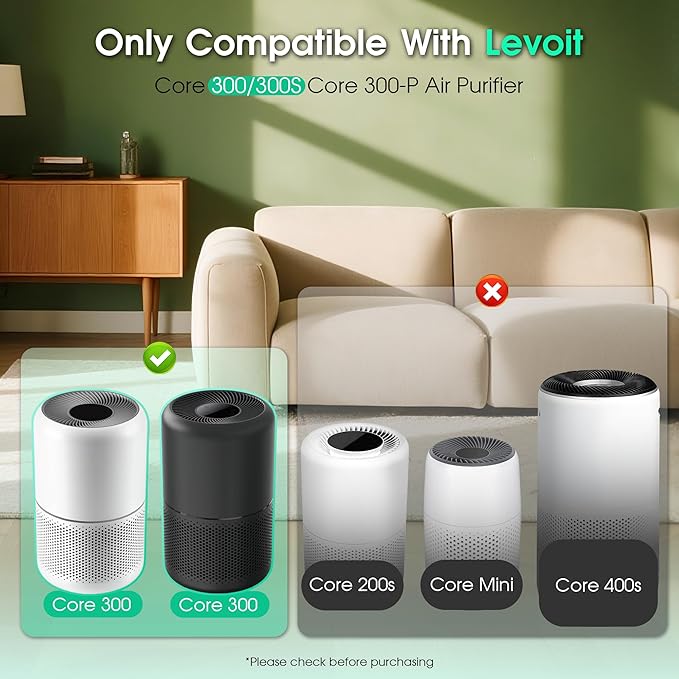 Core 300 Filter Replacement Fit for Levoit Core 300 Core 300-RF-TX (Green), 3-in-1 Filter
