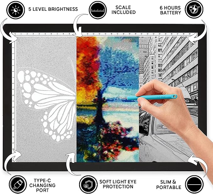 iVyne Rechargeable A4 Light Pad for Tracing & Weeding - LED Light Board for Weeding Vinyl - for Cricut Vinyl Weeding Tools - Ultra-Thin & Portable - Perfect for Artists & Crafters - Black