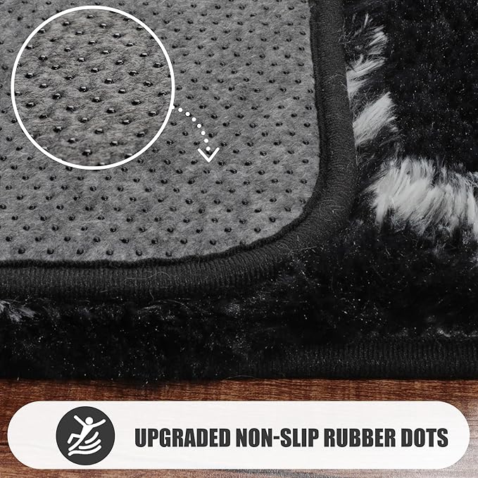 ONASAR Area Rugs for Living Room Bedroom, 5x8 Washable Fluffy Black and White Rug, Geometric Boho Soft Plush Shaggy Fuzzy Floor Carpet for Nursery Kids Girls Boys Teen Dorm Home Decor Aesthetic