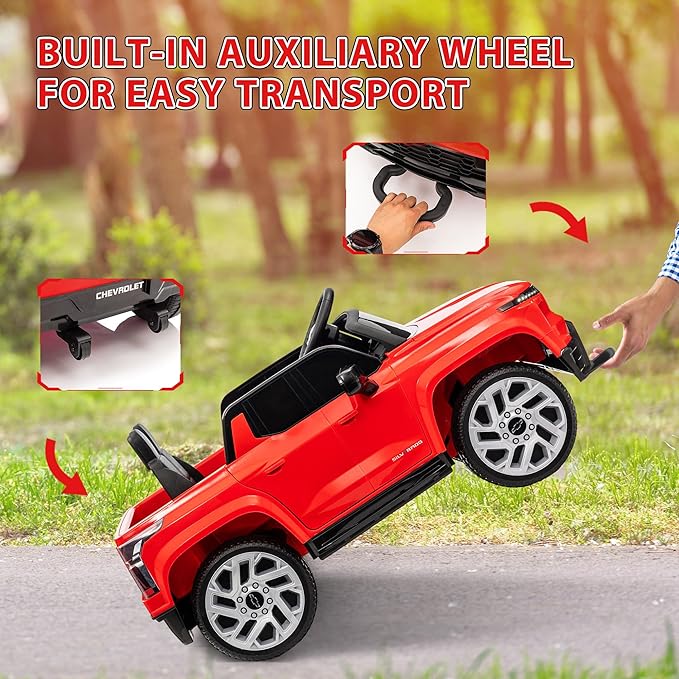 Qaba 12V Kids Ride on Truck, Chevrolet Silverado EV RST Licensed Electric Car with Parent Remote Control, Back Storage, Spring Suspension, Soft Start, Auxiliary Wheels, LED Lights, Music, MP3, Red