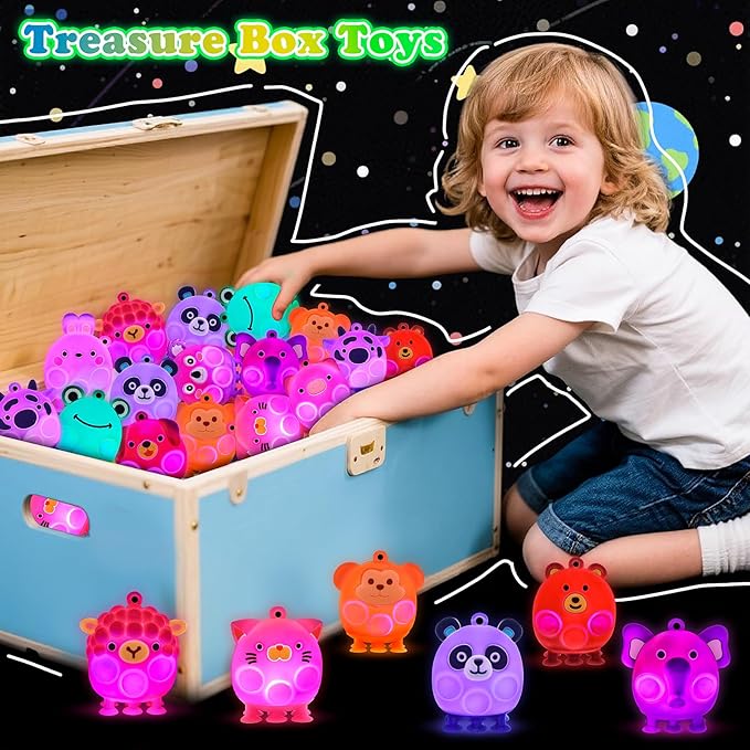 Light Up Animal Pop Fidget Toys, 12 PCS Silicone Suction Toys, Glow Party Favors for Kids, Goodie Bags Stuffers, Birthday Gifts, Bulk Toys Prizes, Classroom Prizes