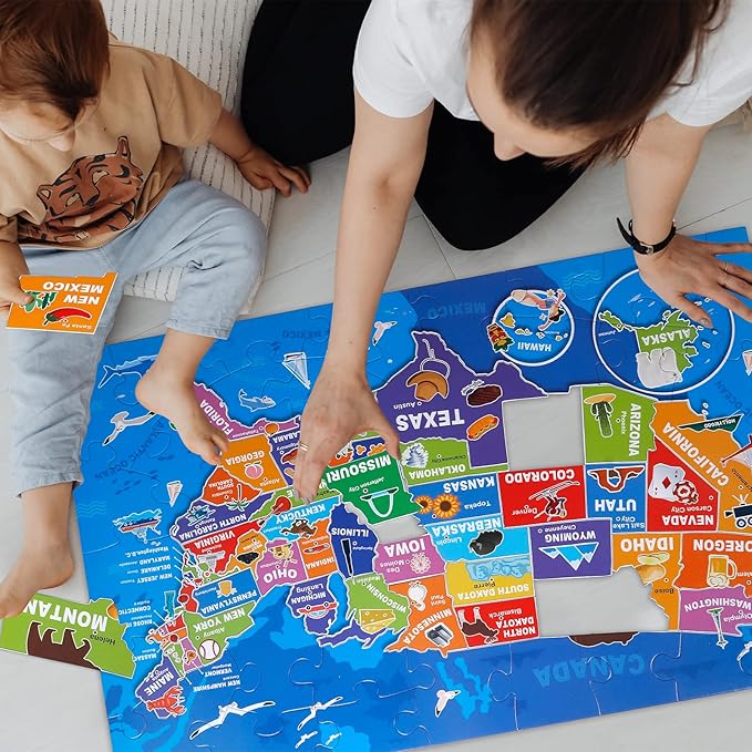 Jumbo Floor Puzzle for Kids,USA Map Puzzle Jigsaw Geography Puzzles,70 Piece US Map 50 States with Capitals,United States Puzzle for Ages 3-5,Preschool Learning Toys Gift for 4-8 Years Old