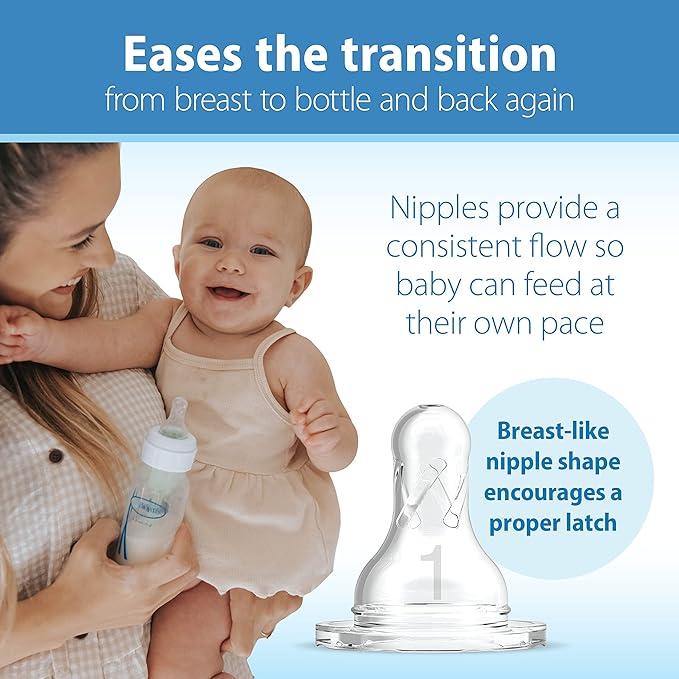 Dr. Brown's Natural Flow Anti-Colic Options+ Narrow Baby Bottle, Pink Floral, 8 oz/250 mL, with Level 1 Slow Flow Nipples, 0m+, 4 Pack