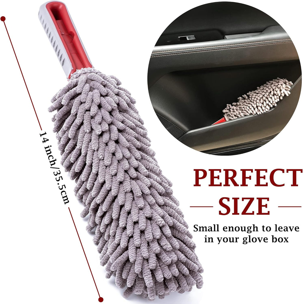Car Duster Interior by TAKAVU, 360° Microfiber Fingers, Unbreakable Comfort Handle, Lint and Scratch Free, Include Microfiber Towel, for Car & Home Use, The Best Auto Accessories Gray