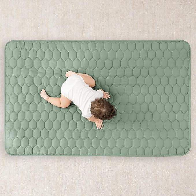 Comfy Cubs Rectangle Kids Play Mat - Small 36 x 60 inches Soft Quilted Baby Floor Mat with Non-Slip Bottom - Plush Design for Toddlers' Playtime and Relaxation - Comfortable and Durable - Fern