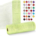 2 Rolls Mesh Ribbon for Wreaths 10 Inch x 30 Foot Wreath Mesh Rolls with Metallic Foil for Easter Christmas Party Wedding Home Decor DIY Craft Projects and Gift Wrapping (Light Green)