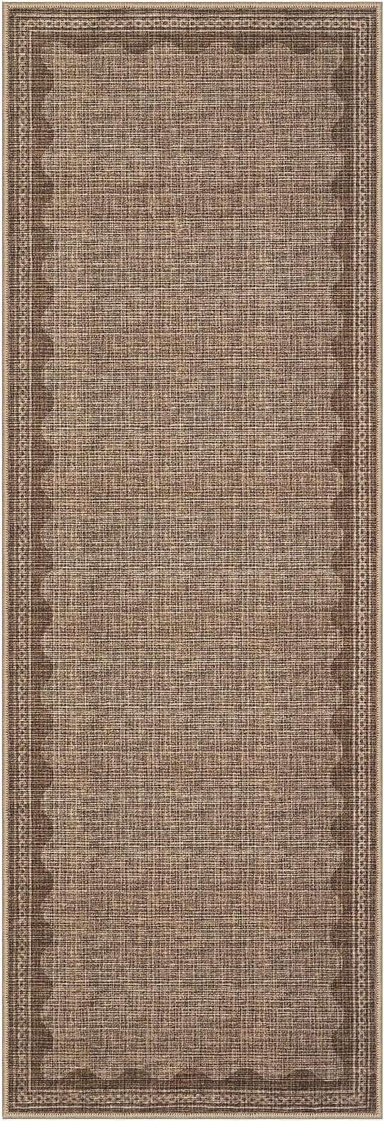 Scalloped Rug 2x6 Runners for Hallways, Solid Goffee Runner Rugs Non Slip Scalloped Bath Runner, Washable Rug for Bedroom Girls, Mat for Kitchen Floor Soft Dorm Nursery Carpet for Bedside