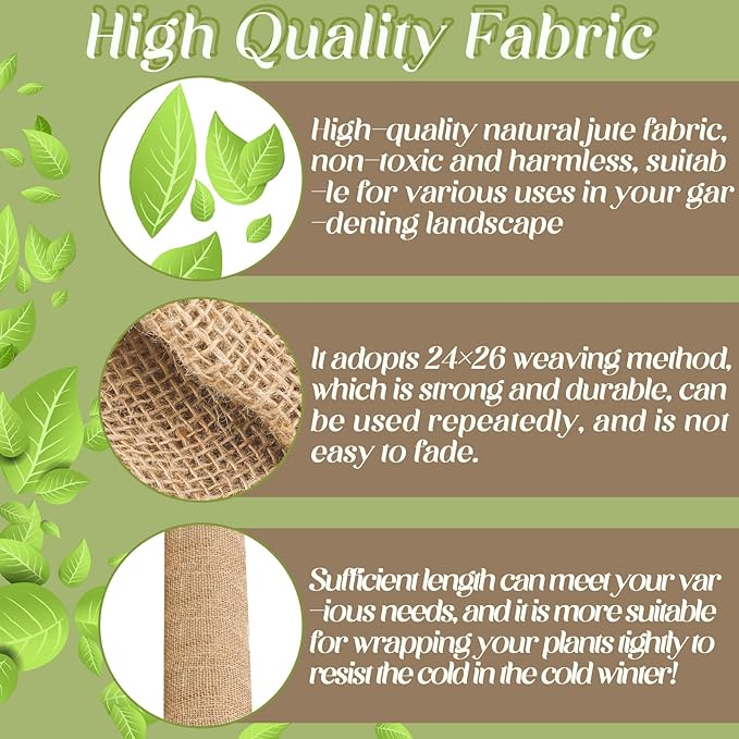 Buryeah 60 Inch x 150 ft Burlap Fabrics Roll Natural Jute Burlap Garden Tree Wrap Outdoor Weed Barrier DIY Fall Halloween Craft Winter Frost Plant Landscape Blankets Cloth for Plant Gardening Shrubs