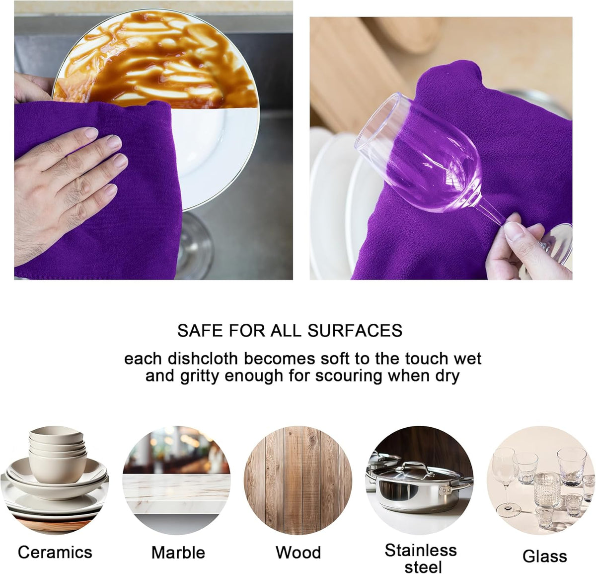 kimteny 13x28 Inches Kitchen Cloth Dish Towels, 400 GSM Premium Dishcloths, Super Absorbent Coral Velvet Microfiber Cleaning Cloths, Fast Drying Rags for Washing Dishes (12 Pack, Purple)