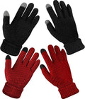 Geyoga 2 Pairs Women's Winter Touch Screen Gloves Soft Warm Fleece Lined Knit Elastic Cuff Winter Texting Gloves