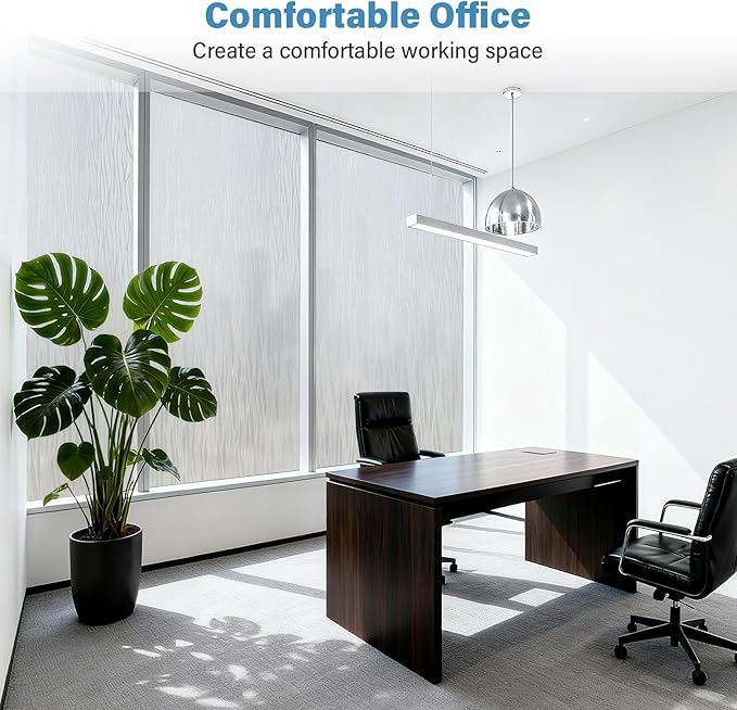 Finnez Frosted Privacy Window Film Static Cling, Non-Adhesive Decorative Cover for Glass Door & Windows, No Glue Removable Clings UV Blocking Waves Design for Home Office 35.4 x 157.4 Inches