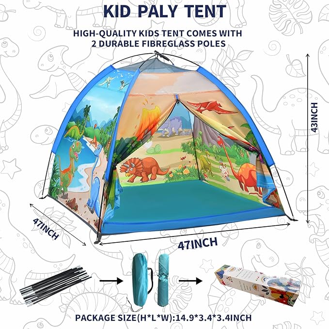 Kids Play Tents,the World of Dinosaurs Tents for Kids Indoor/Outdoor fun, Dinosaurs Dome Playhouse for Boys & Girls,Durable and Breathable Premium Material, Perfect Kid’s Gift- 47" x 47" x 43"