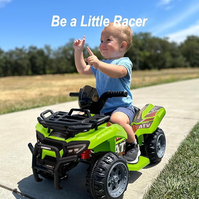 Kids ATV 4 Wheeler, 6V Ride-On Toy for Toddlers Boys & Girls with Music, Forward & Reverse - Green