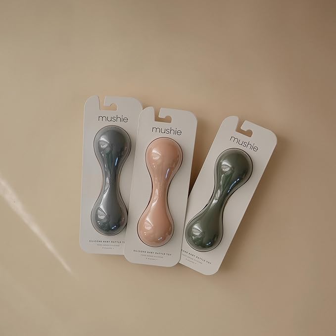 mushie Silicone Baby Shaker Rattle Toy | Ages 3+ Months (Dried Thyme)