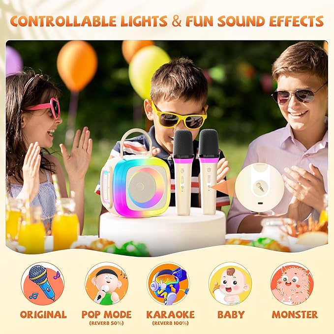 Mini Karaoke Machine for Kids Adults: Portable Bluetooth Speaker with 2 Wireless Mics for Home Party - Singing Karaoke Birthday Gift for Girls Boys 4 5 6 7 8 9 10 11 12+ Years Old Family Party
