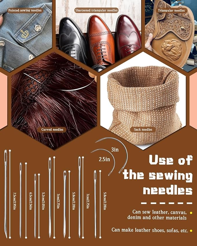 DIUDUS 218 Yards Upholstery Thread, Waxed Thread with Upholstery Needle, Heavy Duty Sewing Kit for Hand Sewing Carseat Sofa Leather Repair