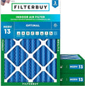 Filterbuy 14x20x4 Air Filter MERV 13 Optimal Smoke & Allergy Defense (3-Pack), Electrostatic Pleated HVAC AC Furnace Filters Replacement, Made in USA (Actual Size: 13.50 x 19.50 x 3.63)