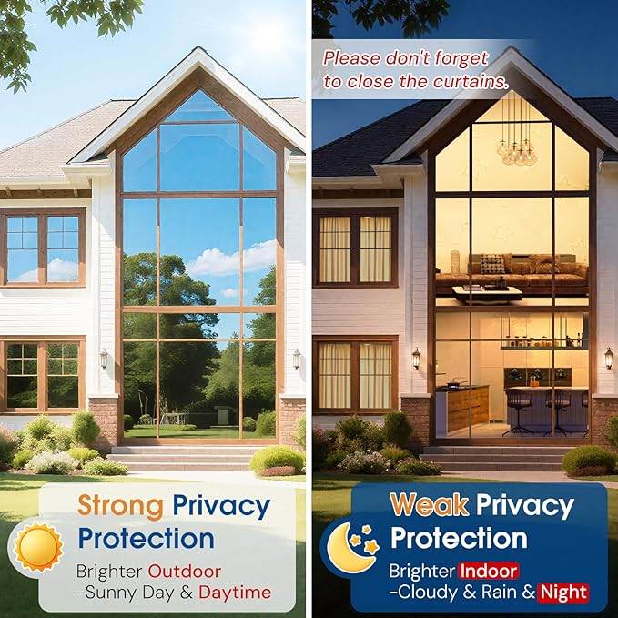 Homein One Way Privacy Window Film with Tool Window Tint for Home See Out Not in Heat Control Sun Blocking Mirror Reflective Anti UV Covering Static Cling No Glue Black-Sliver 17.5 x 157.4 inch