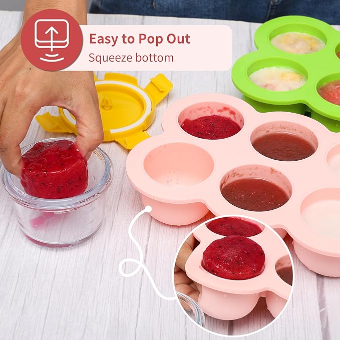 6x3oz Baby Food Freezer Tray with Clip on Lid Gossamer Pink | Leakproof Freezer Molds Silicone Storage Container for Purees Fruits Vegetables
