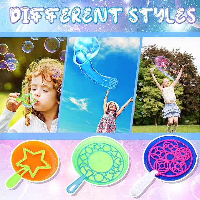 Lenwen 16 Pcs Giant Bubble Wands Kit Big Maker Toy Large Gigantic Bubble Wands with Refill and Tray for Summer School Birthday Outdoor Playtime Fun Activity Party Favors (Various)