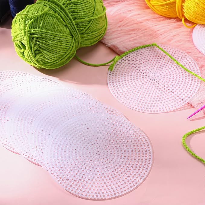 7 Count Circle Plastic Canvas Circles Mesh Sheets White Needlepoint Blank Canvas Plastic Mesh Mat for Needlework Crochet Supplies Embroidery Yarn Crafting Knit(4.5 Inch)
