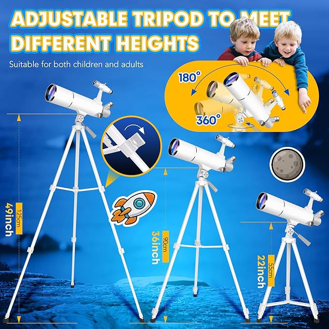Hawkko Telescope for Adults & Kids – 80mm Aperture 500mm Telescopes for Adults Astronomy, (20X-150X) Portable Refractor Telescope Kit for Beginners with Decorate Stickers, AZ Tripod, Phone Adapter