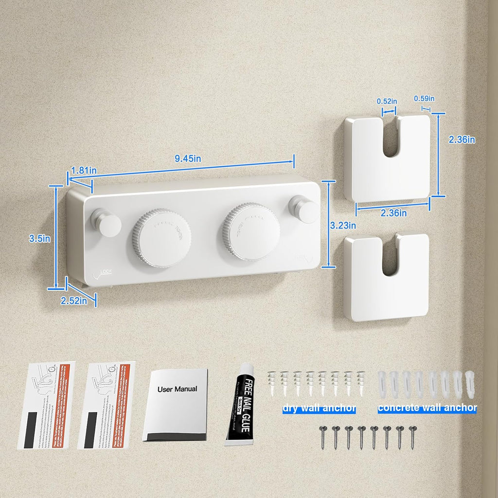 Retractable Twin Clothesline Indoor, Non-Sagging Outdoor Clothes Line Retracting Heavy Duty Clothes Drying Laundry Line Wall Mounted Stainless Steel Line-13.8Feets(Double Line-White)
