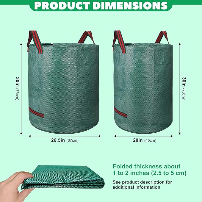 Reusable Yard Waste & Lawn and Leaf Bags with Gloves Pack - 72 & 32 Gallon Heavy Duty Lawn Trash Bags, Multi-Purpose: Garden Debris, Leaf Collection & Tool Storage, Collapsible for Easy Storage