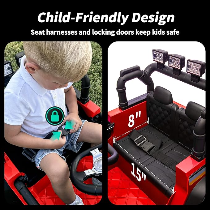 4WD Kids Ride on Car Truck, 12V 7Ah Kids Electric Vehicles Car Ride on Toy for Toddlers 3-5 with Remote Control - Red